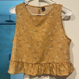 SHEIN NWOT Floral Sleeveless Ruffle Yellow Top, Medium